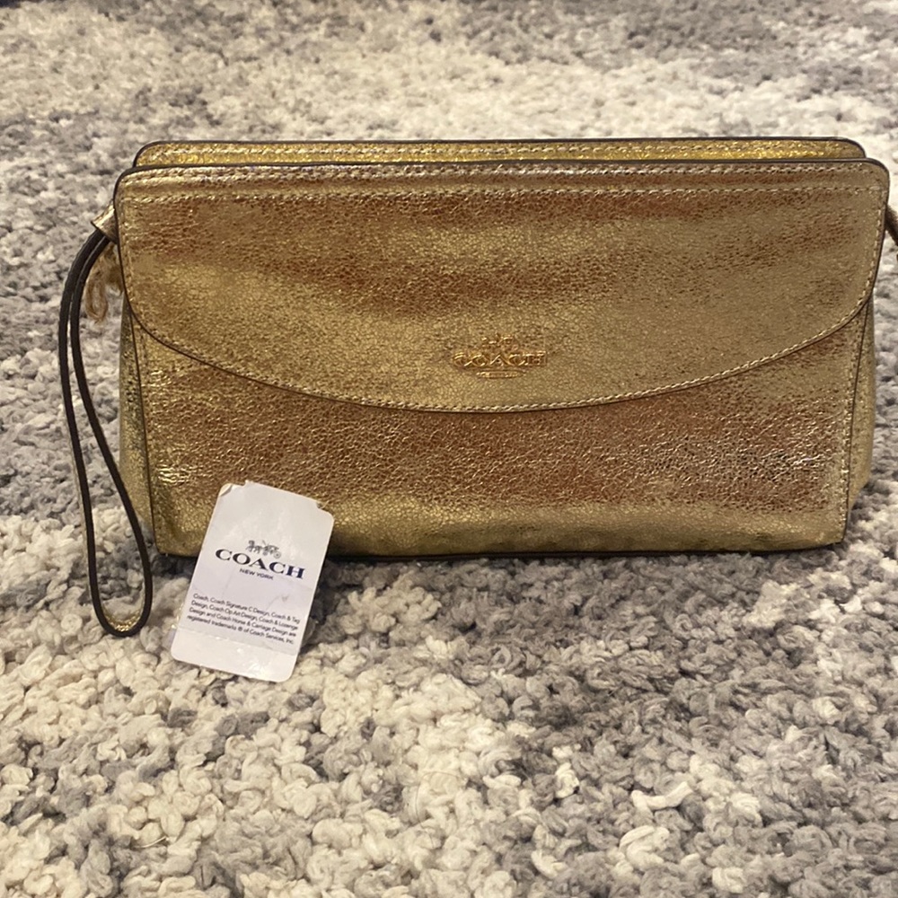 Gold foil wristlet clutch